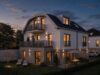 Ruhiges Grundstück in Waldtrudering für eine exklusive Neubau-Doppelhaushäfte - Westansicht Haus 4 in den Abendstunden (Visualisierung)